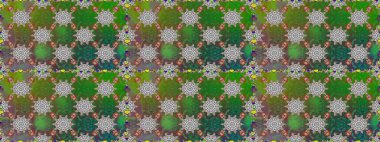 Suluboya, elle çizilmiş. Kusursuz bir arka plan modeli. Raster illüstrasyonu. Yeşil ve gri yapraklı yabani çiçekler.