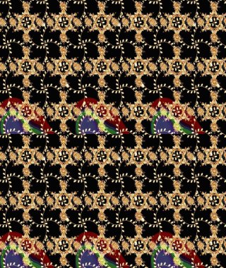 Raster deseni. Bahar çiçekleri dallı desen, siyah renkler çiçekli siluet..