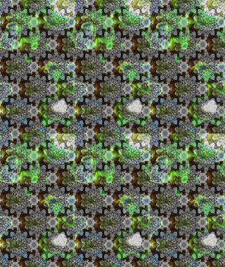 Gri renkli bitkilerden oluşan parlak çiçekli çizim deseni.