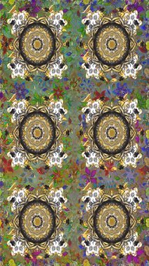 Altın desenli çiçek dekoru. Davetiyeler, kartlar, web sayfası için Raster illüstrasyon. Gri renklerdeki altın element. Çizgi sanatı tasarım şablonu için kusursuz sınır. Doğu tarzı ögesi.