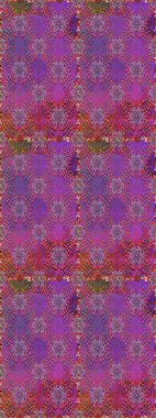 Renkli Bahar Temalı Kusursuz Arkaplan. Kusursuz çiçek deseni. Düz Çiçek Elementleri Tasarımı. Raster illüstrasyonu. Mor ve mor renkli çiçekler. Asya tekstil tarzında.