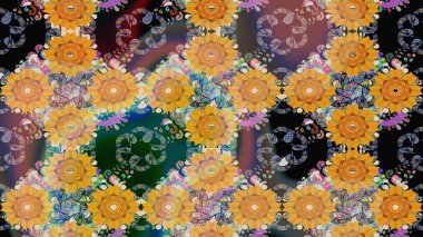 Sevimli çiçek raster deseni. Modaya uygun kumaş deseni. Düz Çiçek Elementleri Tasarımı. Renkli Yaz Teması çizim şablonu.