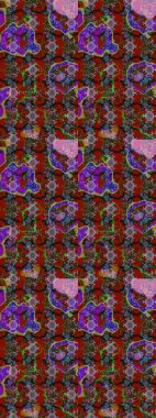 Raster illüstrasyonu. Raster illüstrasyonu. Kırmızı ve kahverengi renkte çiçekler. Çiçek desenli çizim. Asya tekstil tarzında.