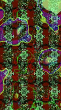 Hediye ambalaj kağıdı, tebrik kartları, posterler ve pankart tasarımı. Yeşil ve kırmızı renkte çiçekler. Raster düz çiçek çizim deseni.