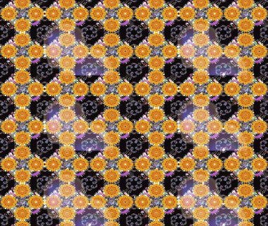 Raster Çiçek İllüstrasyonu güzel tekstil. Sarı renkli etnik çiçeklerle zarif eskiz deseni.