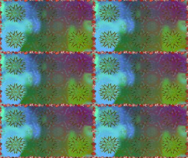 Sevimli çiçek raster deseni. Düz Çiçek Elementleri Tasarımı. Yeşil ve mavi renkte çiçekler. Renkli Bahar Teması Kusursuz Arkaplan.