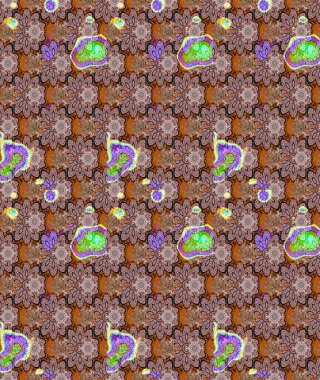 Retro tekstil tasarım koleksiyonu. Çiçekli ipek eşarp. Kahverengi üzerine kahverengi. 1950-1960 motifleri. El çizimi çiçek elementleri ile soyut çizim raster deseni.