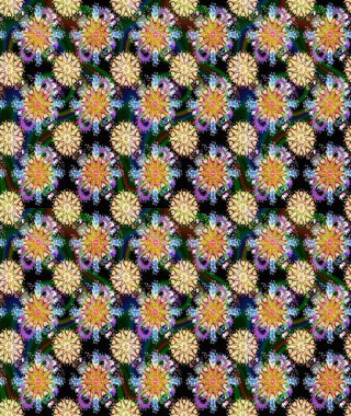 Düz Çiçek Elementleri Tasarım Raster illüstrasyonu. Çiçek desenli eskiz. Siyah renkli çiçekler. Renkli Bahar Teması çizim şablonu.