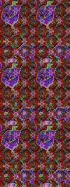 Raster illüstrasyonundaki çiçek desenli çizim. Çiçekler kırmızı, kahverengi ve yeşil renklerde.