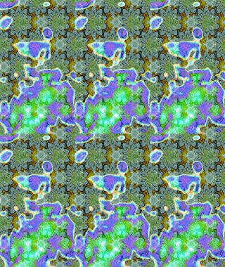 Yeşil renkli bitkilerden oluşan parlak çiçekli çizim deseni.