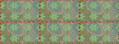 Tekstil, kumaş, kapaklar, duvar kağıtları, baskı, naylon, yapıştırma, örgü, dekupaj için çiçeksiz arkaplan. Millefleur 'lar. Oldukça eski bir besin torbası deseni küçük nötr yeşil, çiçekler