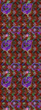 Raster illüstrasyonundaki çiçek desenli çizim. Çiçekler kırmızı, kahverengi ve yeşil renklerde.