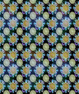 Renkli mavi ve tarafsız bir desen. Mavi ve nötr renklerde çiçekler. El çizimi dikişsiz sonbahar çiçekleri deseni. Tekstil ve kapak tasarımı için mükemmel. Doodle tarzı.