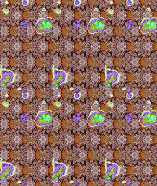 Retro tekstil tasarım koleksiyonu. Çiçekli ipek eşarp. Kahverengi üzerine kahverengi. 1950-1960 motifleri. El çizimi çiçek elementleri ile soyut çizim raster deseni.