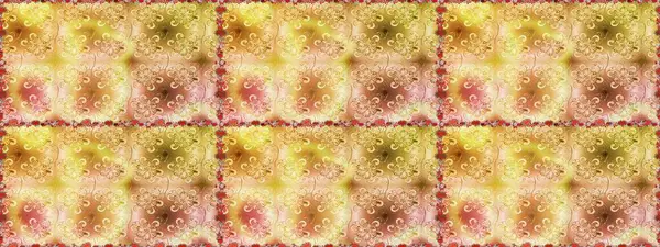 Multicolobeige and yellow elegant little flowers and funny bugs on a beige and yellow colors, raster texture, illustration.