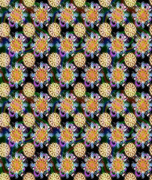 Düz Çiçek Elementleri Tasarım Raster illüstrasyonu. Çiçek desenli eskiz. Siyah renkli çiçekler. Renkli Bahar Teması çizim şablonu.