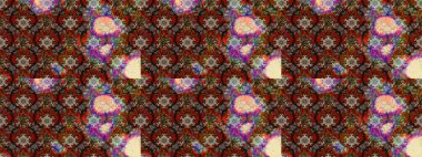 Süslü kumaş deseni. Raster illüstrasyonundaki çiçek desenli çizim. Düz Çiçek Elementleri Tasarımı. Renkli Bahar Teması çizim şablonu.