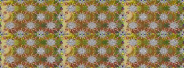 Kahverengi ve gri renklerde etnik çiçeklerle kusursuz bir desen. Raster Çiçek İllüstrasyon Şirin Tekstil.