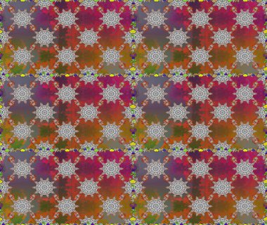 Raster illüstrasyonu. Raster illüstrasyonu. Asya tekstil tarzında. Kahverengi ve gri renkli çiçekler. Kusursuz çiçek deseni.