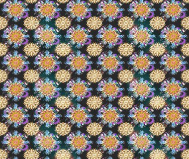 Renkli Bahar Temalı Kusursuz Arkaplan. Raster illüstrasyonu. Düz Çiçek Elementleri Tasarımı. Kusursuz desenli, modaya uygun kumaş deseni. Şirin çiçek elementleri..