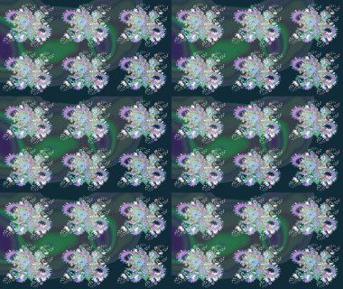 Renkli Bahar Teması eskiz kalıbı. Mavi renkli çiçekler. Düz Çiçek Elementleri Tasarımı. Raster illüstrasyonunda çiçek deseni çizimi.