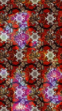 El çizimi. Raster illüstrasyonu. Çiçekli, yapraklı, çiçek desenli çizim..