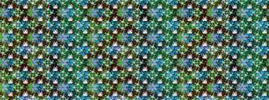 Varicologreen Raster çizimi. Bir sürü yeşil ve soyut çiçekli tropik eskiz deseni. Küçük çiçekte sevimli çiçek deseni var..
