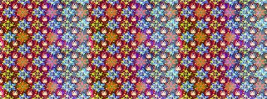 Parlak çiçekli kolaj çiçekleri kırmızı ve mavi. Çiçekli zambakların eskiz geçmişi. Çiçek tasarımı için inanılmaz kolaj cennet tarzı..