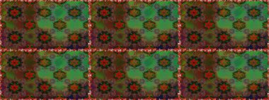 Raster - stok. Kahverengi ve yeşil çiçekli kusursuz desen, suluboya çiçek deseni, sevimli çiçek, duvar kağıdı, kart veya kumaş için fayanslı.