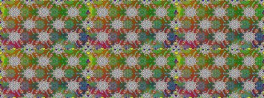 Kahverengi ve yeşil renklerde parlak çiçekli halı ile kusursuz desen..