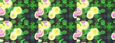 Düz Çiçek Elementleri Tasarımı. Raster illüstrasyonundaki çiçek desenli çizim. Yeşil ve gri renkli çiçekler. Renkli Bahar Teması çizim şablonu.