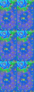 Soyut etnik raster çizim kalıbı. Çiçekler. Vadinin mavi ve menekşe rengi çiçekleri.