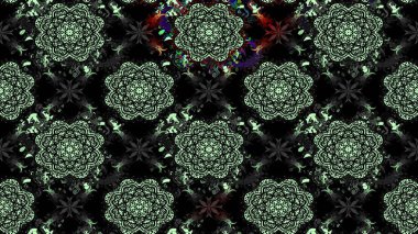 Eskiz geçmişi. Eski usul. Raster illüstrasyonu. Renkli desenli eskiz deseni, siyah çiçekler ve dekoratif elementlerle. Kumaş, tekstil ve duvar kağıdı baskısı için..