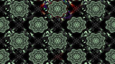 Eskiz geçmişi. Eski usul. Raster illüstrasyonu. Renkli desenli eskiz deseni, siyah çiçekler ve dekoratif elementlerle. Kumaş, tekstil ve duvar kağıdı baskısı için..