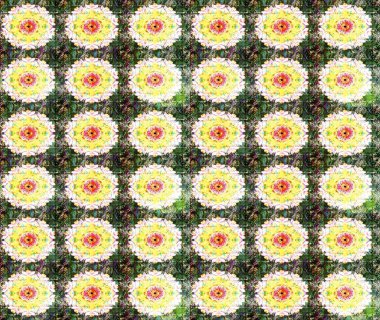 Raster illüstrasyonu. Çiçek buketleriyle klasik bir eskiz şekli. Yeşil renklerde.