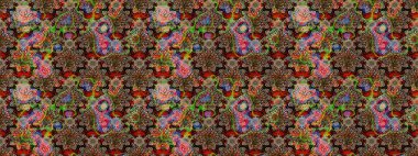 Kahverengi renkte yaz çiçekleri. Raster illüstrasyonu. Raster çiçek desenli ve çiçekli..