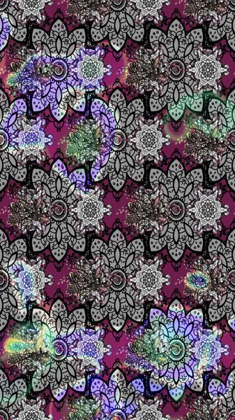 Parlak renkli çiçekleri ve gri renkli yaprakları olan harika bir çiçek deseni. Moda baskıları için zarif bir şablon. Modern çiçek arkaplanı. Halk stili.