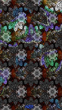 Renkli Bahar Teması eskiz kalıbı. Raster Şirin kumaş deseni. Düz Çiçek Elementleri Tasarımı. Eskiz klasiği.