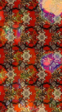 Çiçek desenli çizim. Raster illüstrasyonu. Asyalı tekstil renkleri.