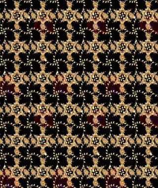 Siyah renkli etnik çiçeklerle süslenmiş zarif bir eskiz şekli. Raster Çiçek İllüstrasyon Şirin Tekstil.