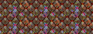 Raster illüstrasyonu. Suluboya, elle çizilmiş. Kahverengi yapraklı yabani çiçekler. Taslak arkaplan deseni.