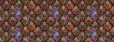 Raster illüstrasyonu. Suluboya, elle çizilmiş. Kahverengi yapraklı yabani çiçekler. Taslak arkaplan deseni.