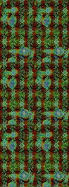 Düz Çiçek Elementleri Tasarımı. Raster illüstrasyonu. Yeşil, kahverengi ve siyah renkli çiçekler. Renkli Bahar Teması eskiz kalıbı. Asya tekstil tarzında. Çiçek desenini çiz.