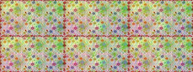 Raster illüstrasyonu. Patlayan çiçekler soyut olarak yerleştirilmiş. Tarafsız ve yeşil renklerde bahar çiçekleri. Raster deseni.