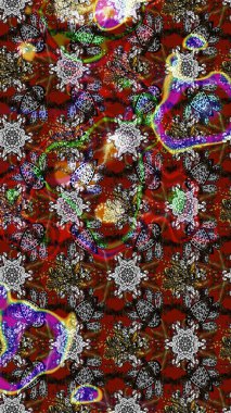 Raster illüstrasyonu. Çiçek desenli çizim. Asyalı tekstil renkleri.