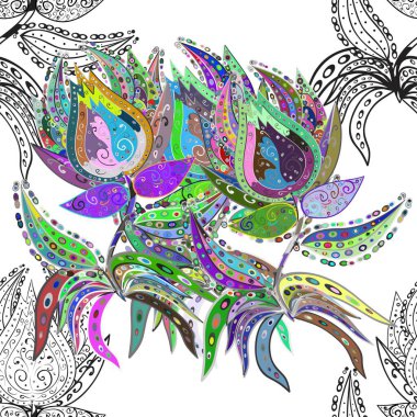 Çiçekli karalama şeklinde vektör deseni. Nazikçe, güzel çiçek arkaplanı. Hoş renklerde çiçekler.