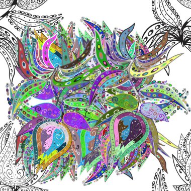 Çiçekli karalama şeklinde vektör deseni. Nazikçe, güzel çiçek arkaplanı. Hoş renklerde çiçekler.