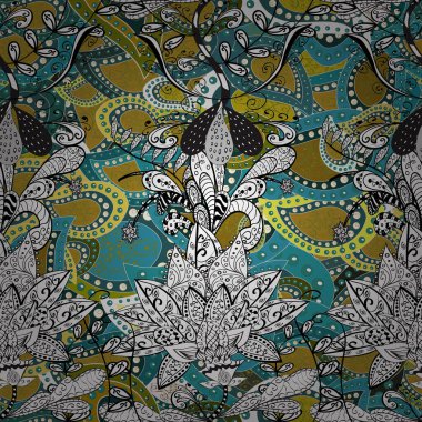 Çiçekli karalama şeklinde vektör deseni. Nazikçe, güzel çiçek arkaplanı. Hoş renklerde çiçekler.