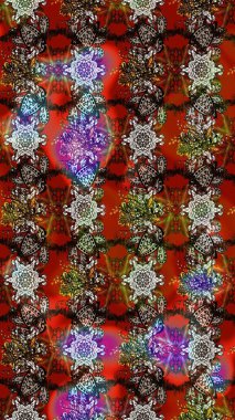 Kahverengi ve kırmızı renkte çiçekler. Düz Çiçek Elementleri Tasarımı. Renkli Bahar Teması eskiz kalıbı. Raster illüstrasyonunda çiçek deseni çizimi.