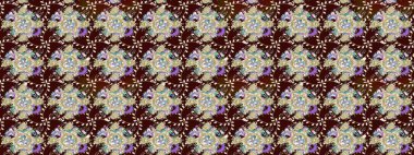 Desen, çizim, çiçek sınırı. Çiçek çelengi. Eski moda arka plan. Raster illüstrasyonu. Güzel, parlak, pürüzsüz kumaş, tuval. Kıvırcık, parlak örgü.